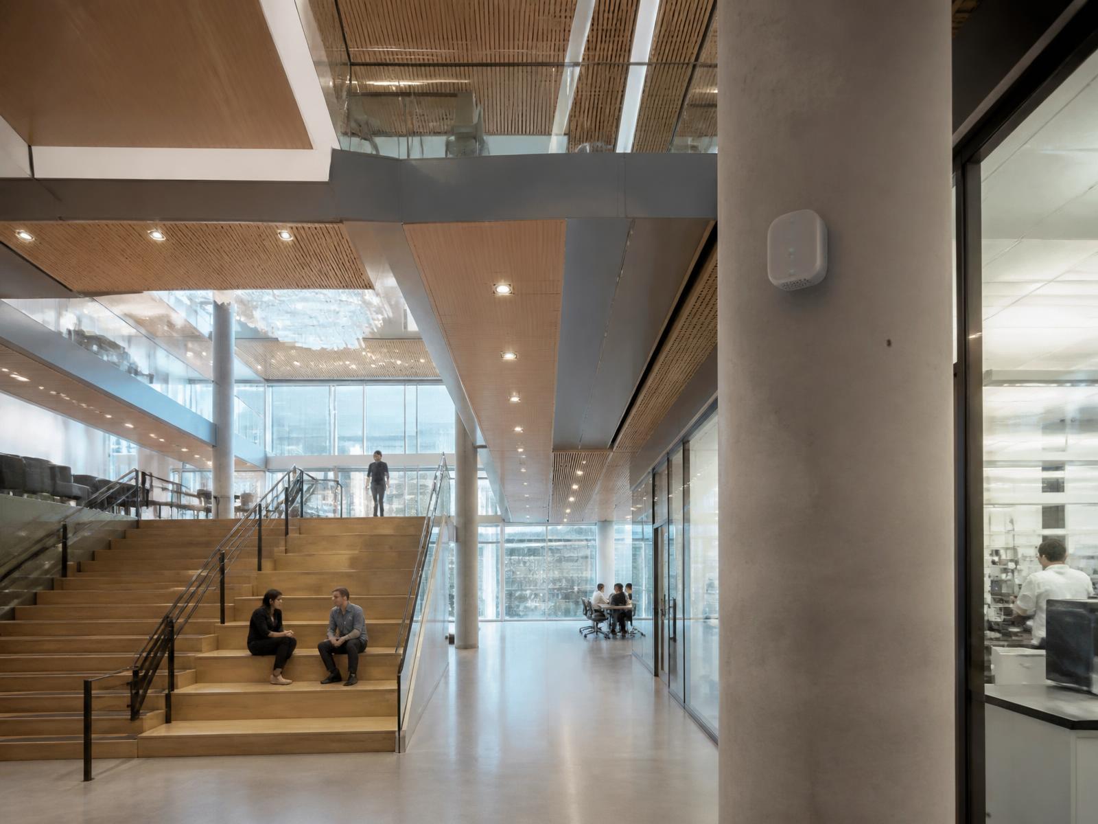 Modern workplace with a discreet indoor environmental sensor