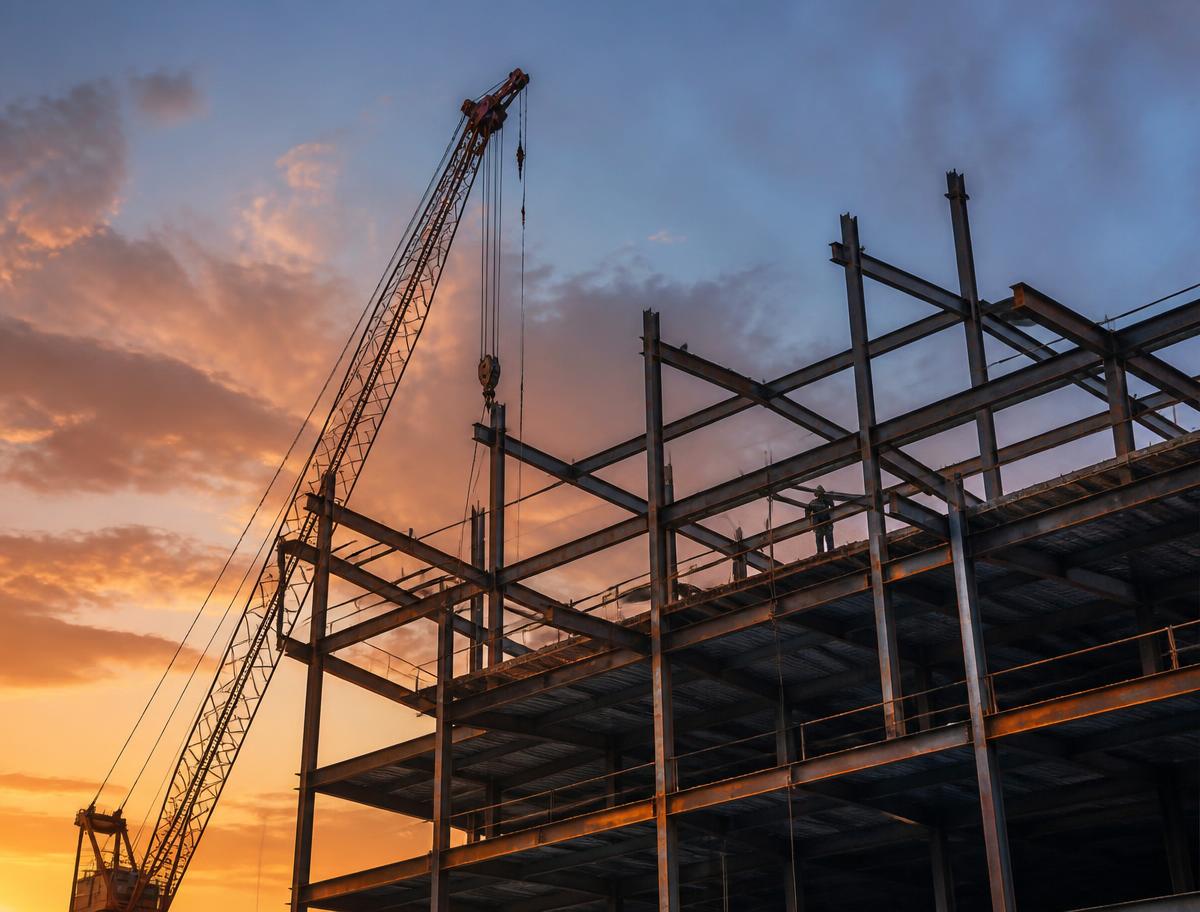 Steel structure and crane on an infrastructure construction site